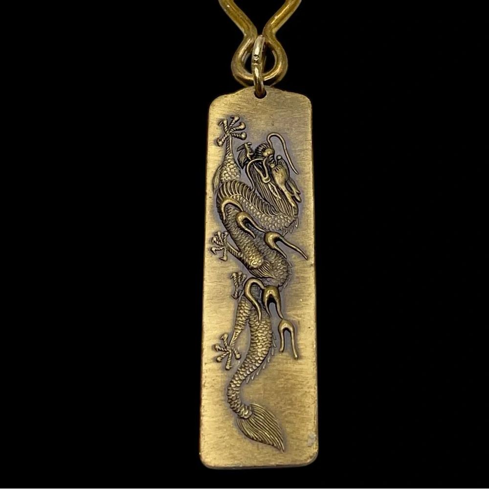 Brass Descendants of The Dragon Keychain Double Sided Design Nice Patina
